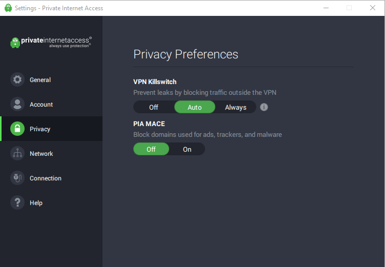 private internet access privacy features