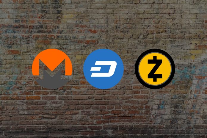 monero zcash dash logos