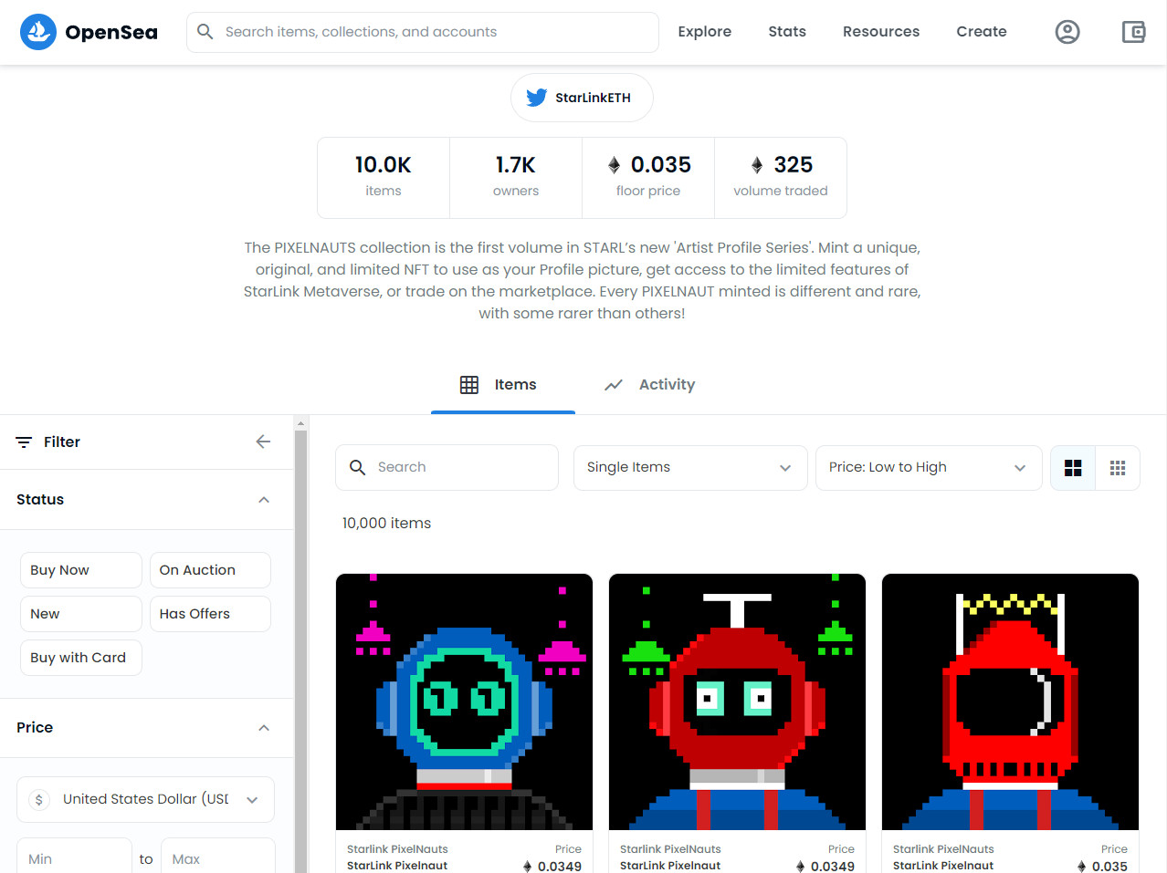 starlink pixelnaut opensea nft