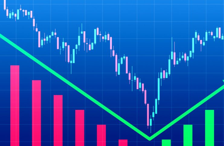 Three different graphs show a rebound. The end of the recession in the economy. Concept - Rebound after the collapse of the economy. Concept - Dead cat bounce. Financial charts on a blue background.