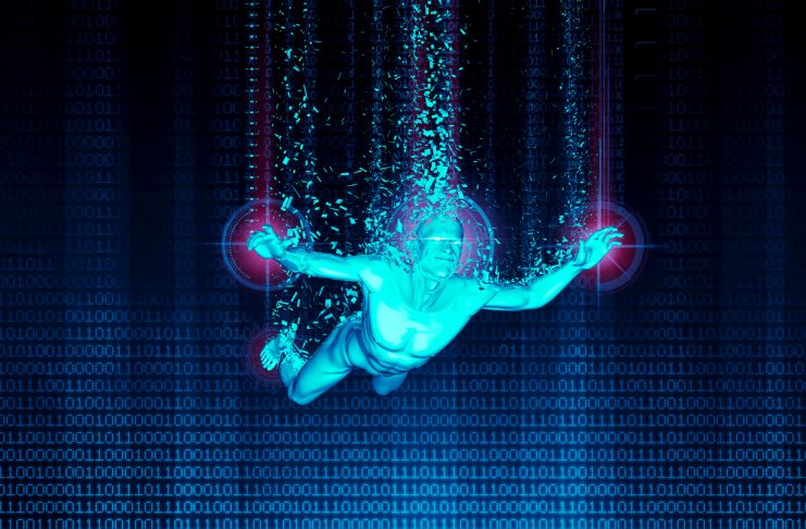 Virtual reality immersion / 3D illustration of man entering virtual reality