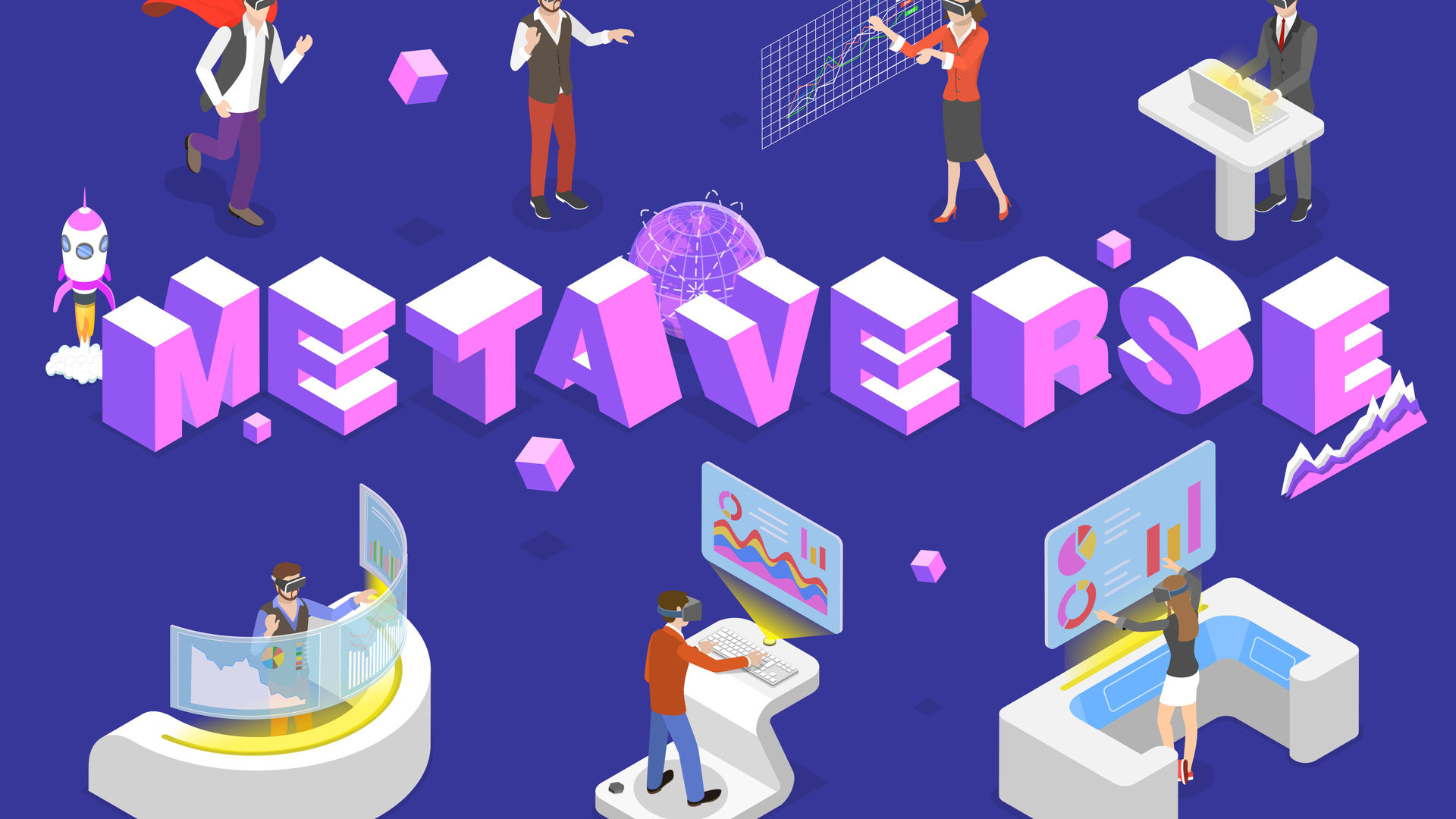 3D Isometric Flat Vector Conceptual Illustration of Metaverse, Limitless Virtual Reality Technology