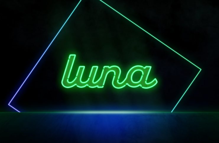 luna - terra ecosystem. neon inscription. blockchain and cryptocurrency concept in web 3.0 space