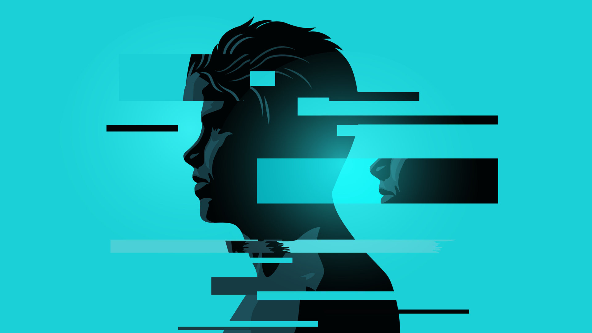 Image Of a Man With Glitch Fragments.Mental health issues. Anxiety, mindfulness and awareness concept. Vector illustration.