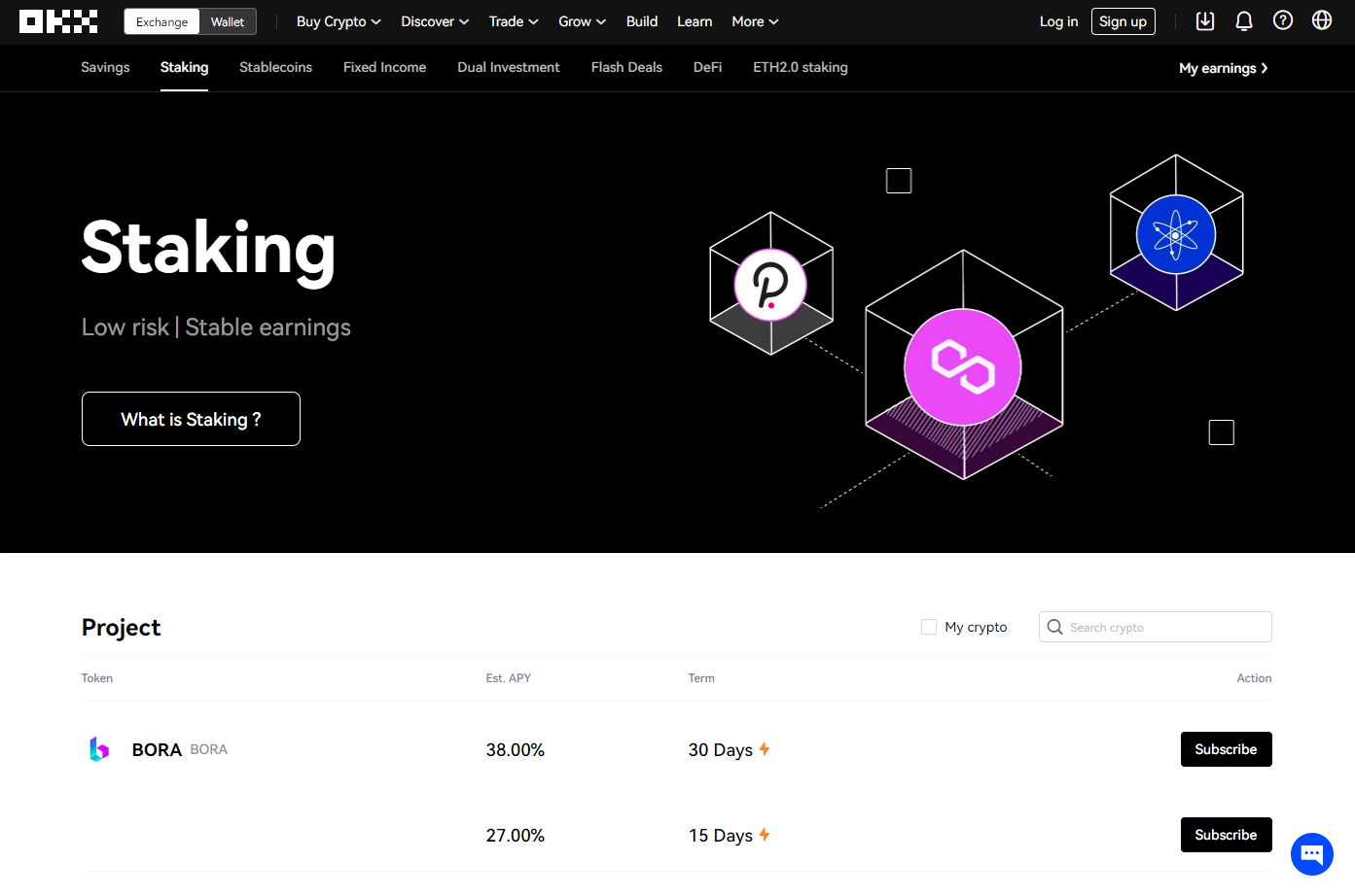 OKX grow staking section