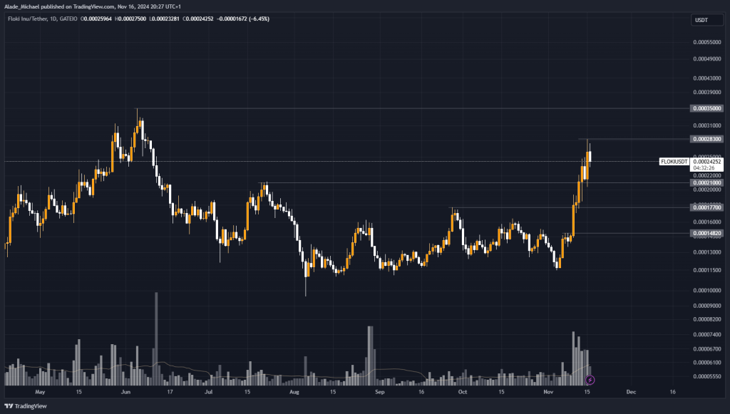 FLOKI PRICE ANALYSIS & PREDICTION (November 17) – Floki Show Signs of Exhaustion Amid Bullish, Due For A Retracement?