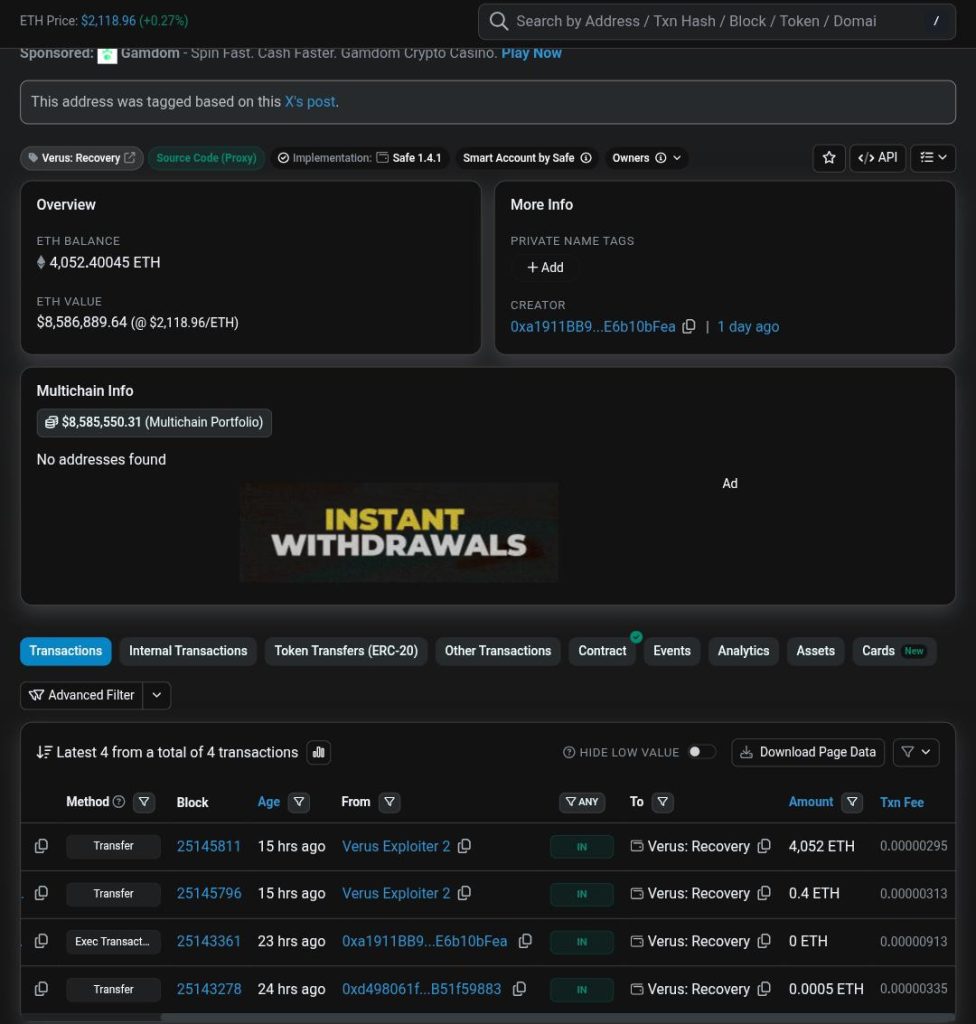 Verus Bridge Exploiter Returns Majority Of Stolen Funds Following Structured Bounty Deal With Project Team